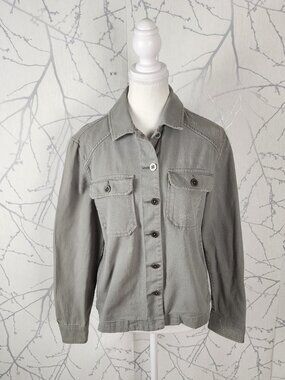 All Saints Sage Green Distressed Denim Jemma Military Shirt